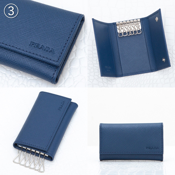 PRADA プラダキーケーススーパーコピー サフィアーノ ネイビーブルー メンズ 6連キーケース 2PG222